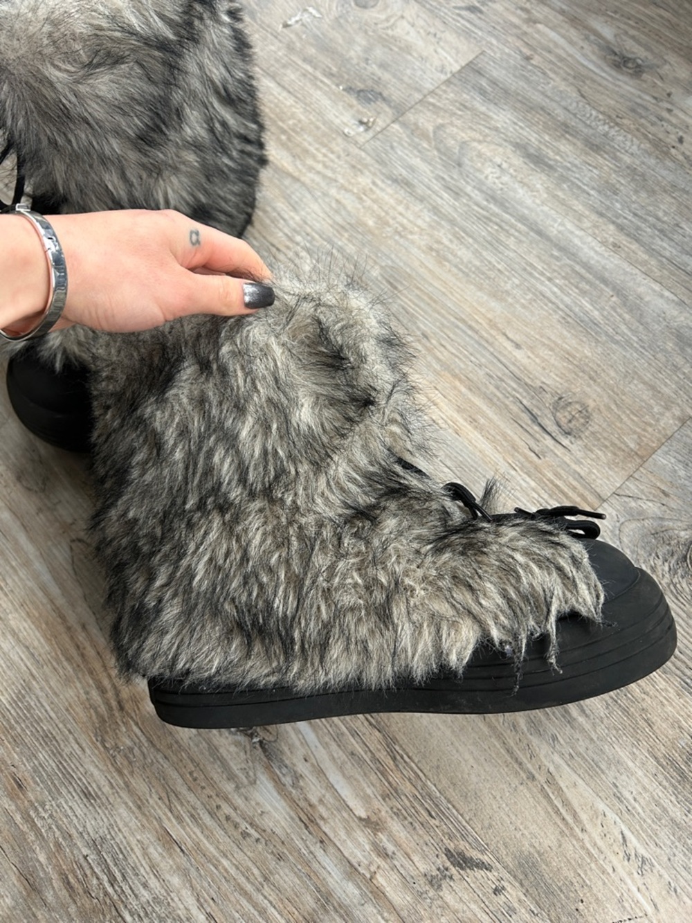 Faux Fur Platform Winter Ankle Boots - Gray - Picture 4 of 6